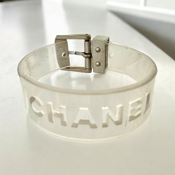 Authentic CHANEL Clear & Silver Buckle Bracelet - Picture 1 of 10